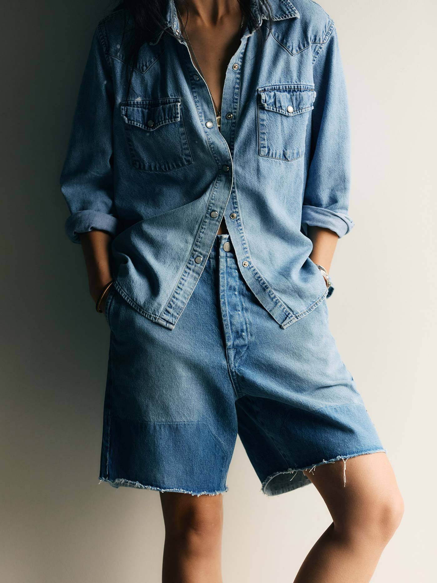 clarke washed denim cutoff short - Image 3