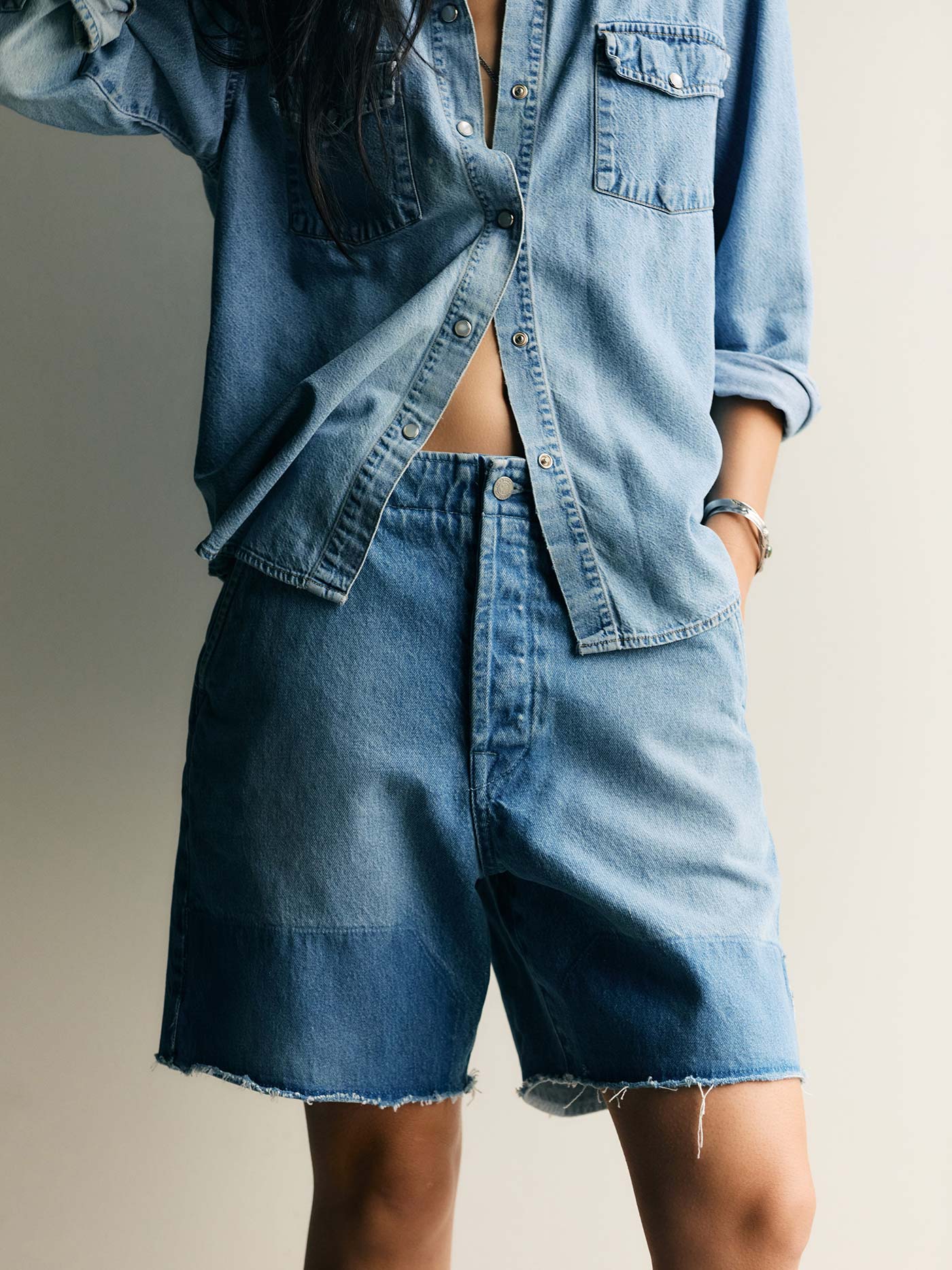 clarke washed denim cutoff short - Image 7
