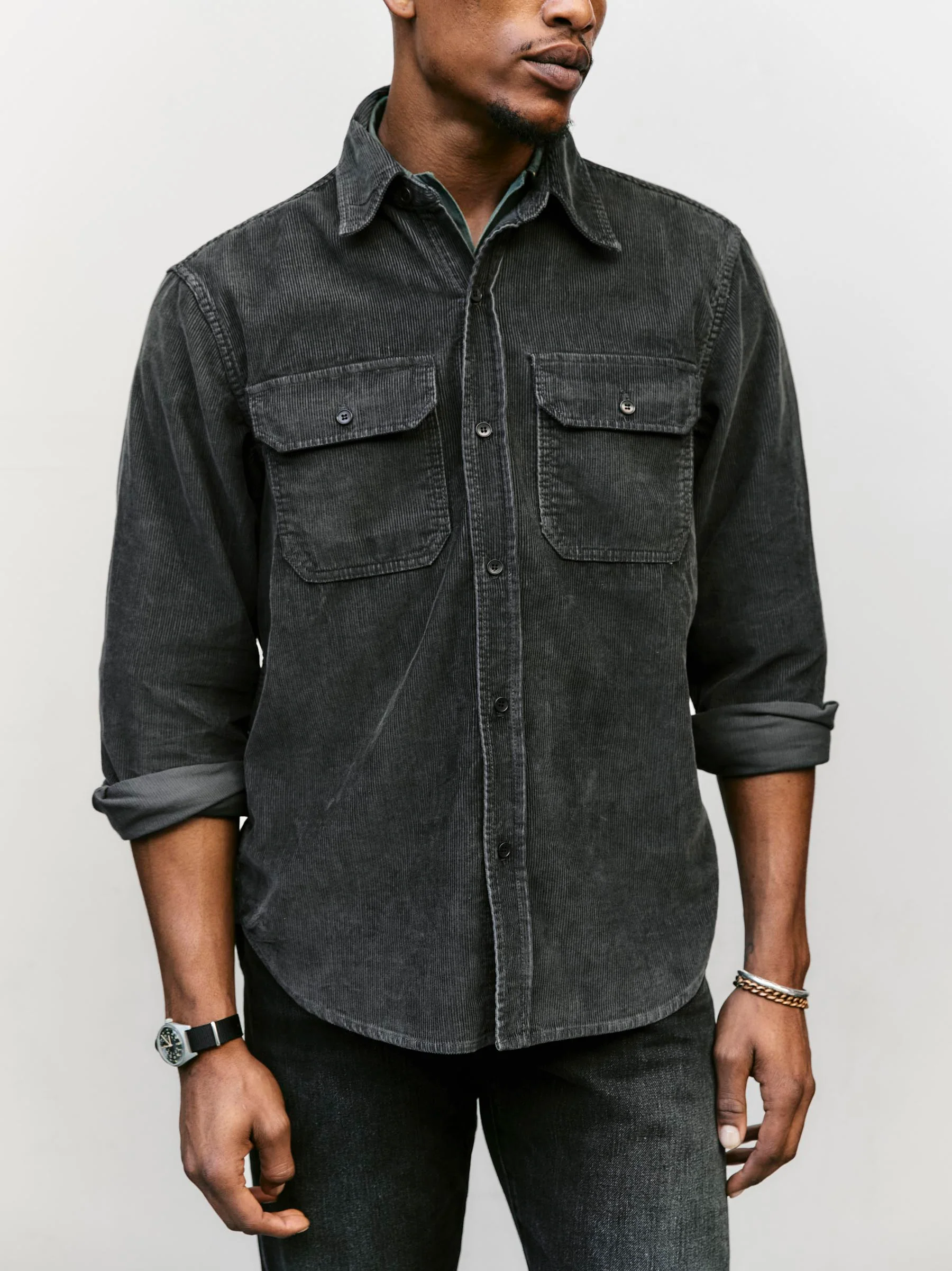 griffin workshirt in faded black cord - Image 7