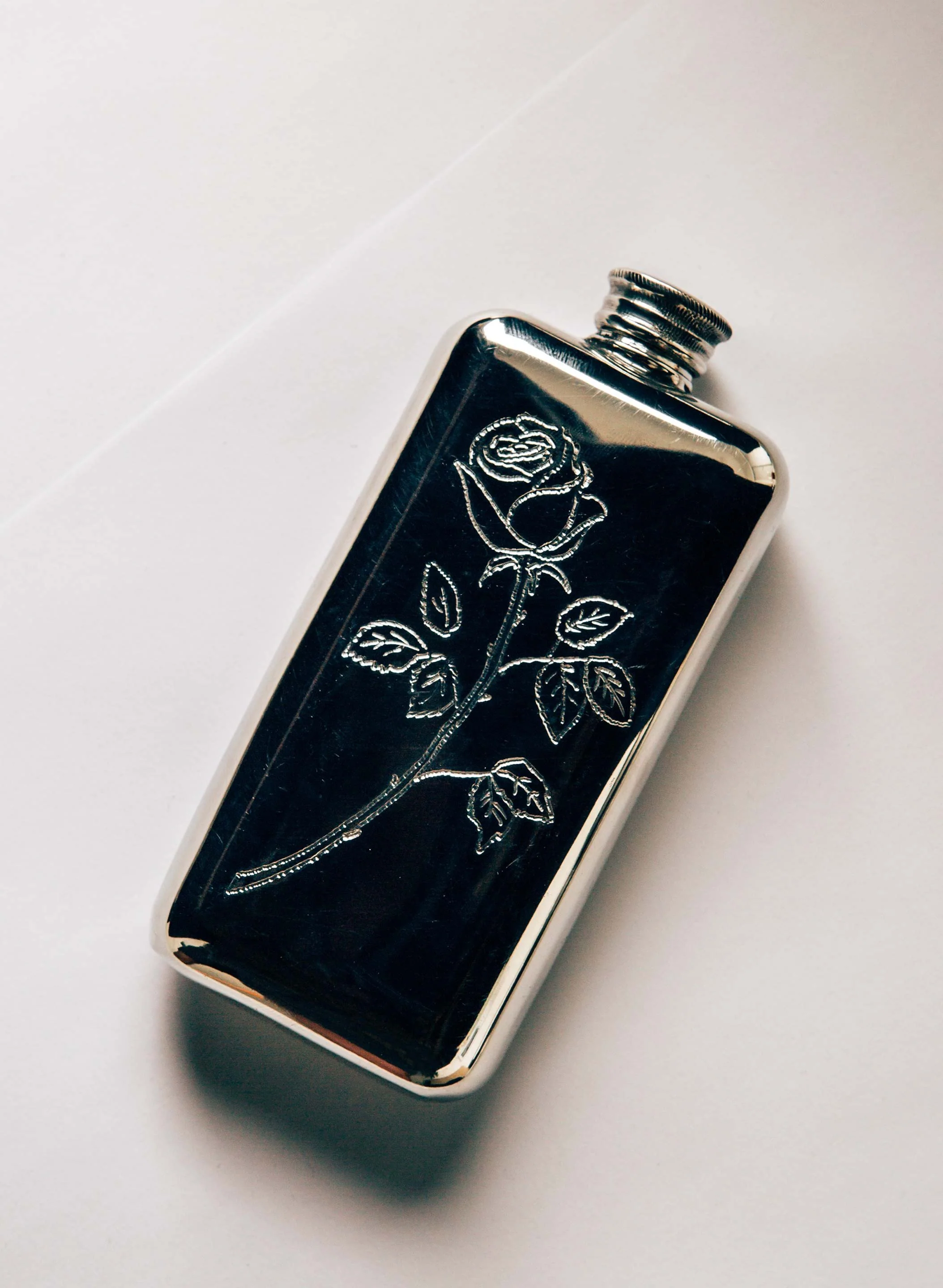 hand engraved "smell the roses" flask - Image 7
