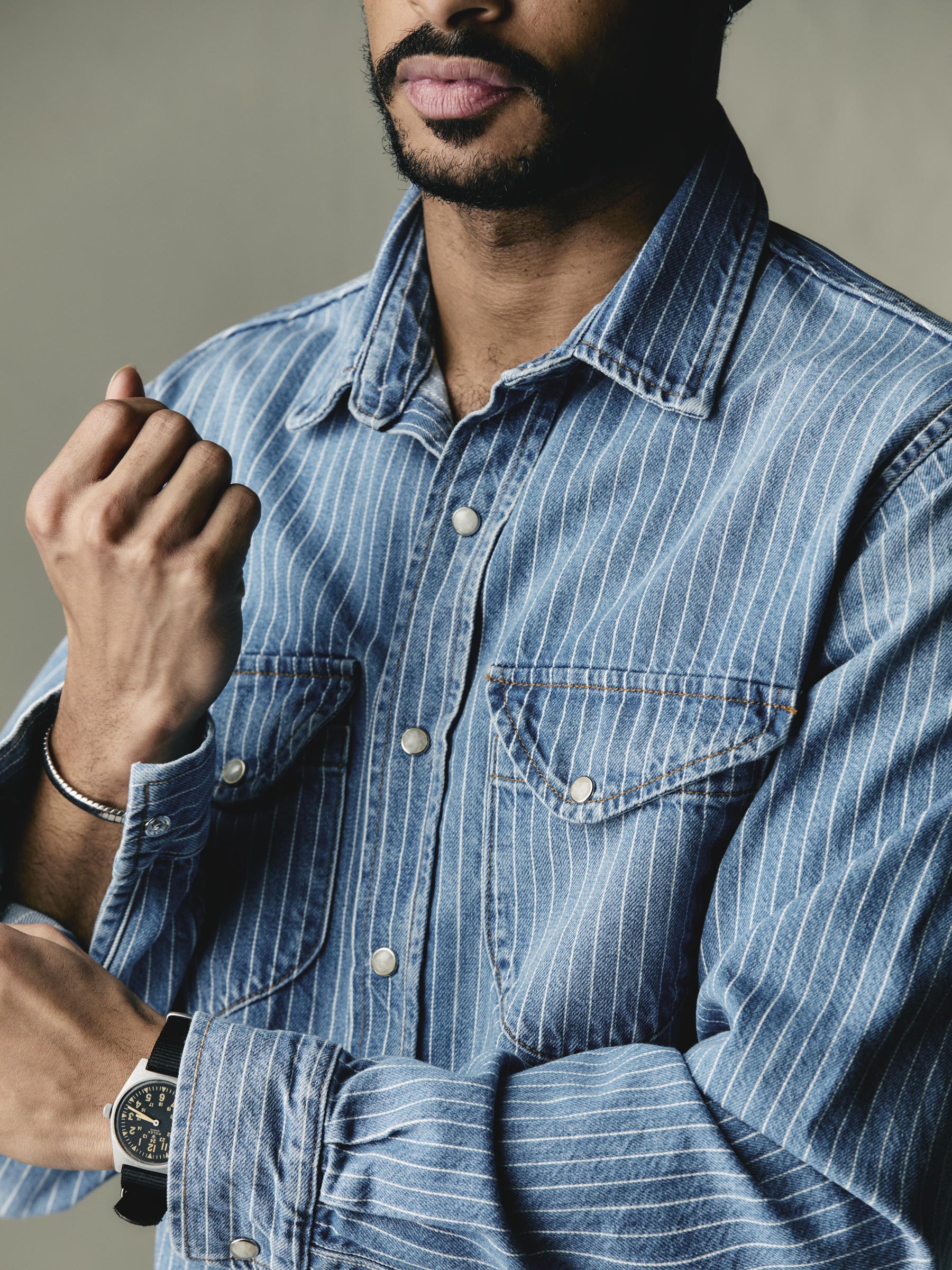 hayes indigo stripe pearl snap - Image 3