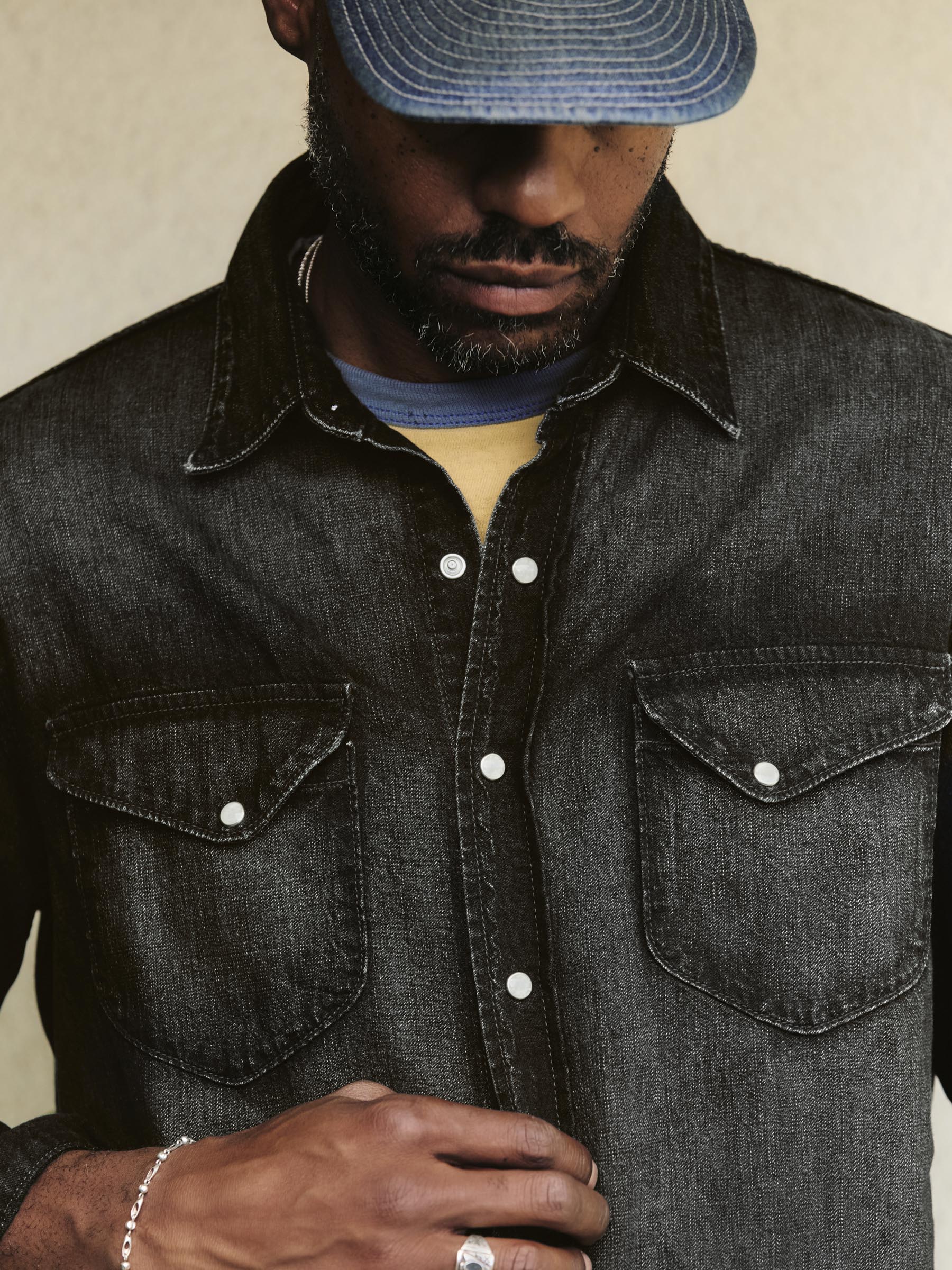 hayes washed black pearl snap - Image 6