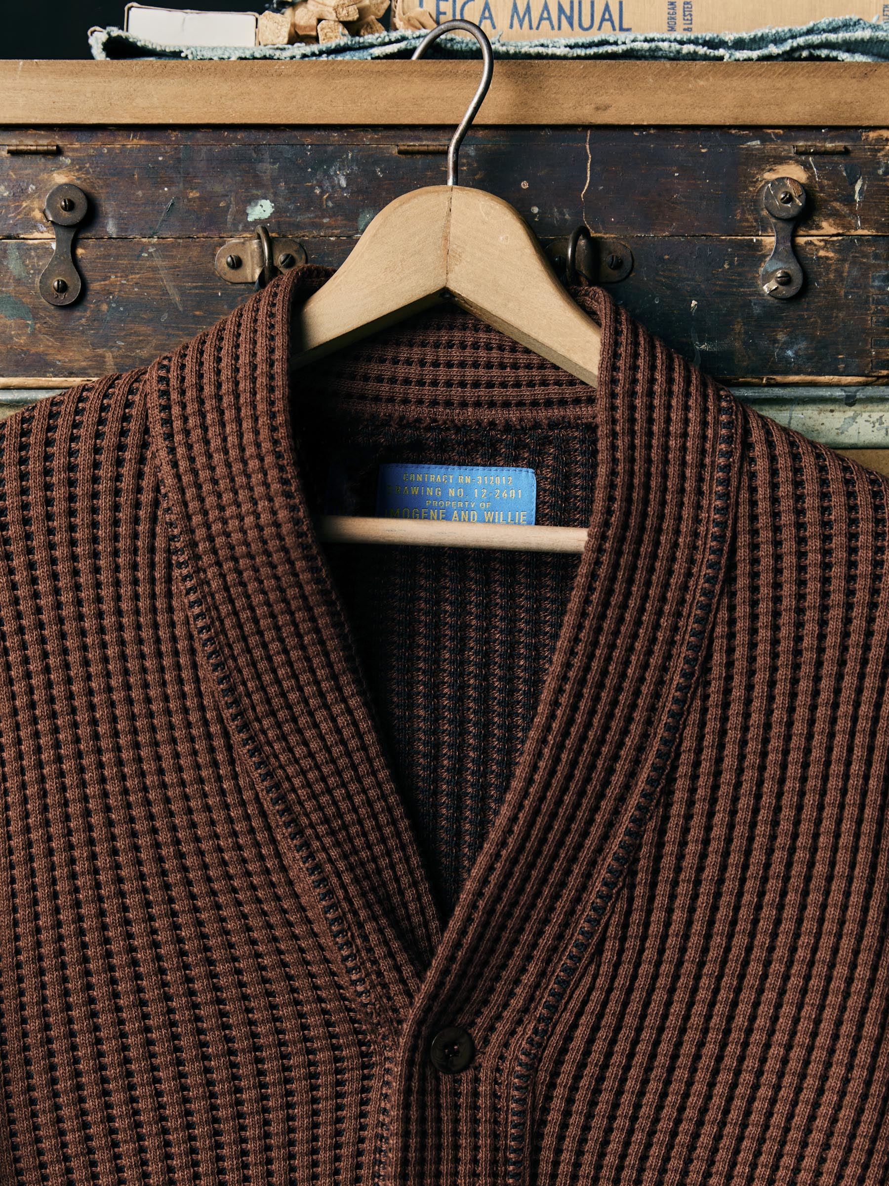 knit waffle cardigan in brown - Image 2