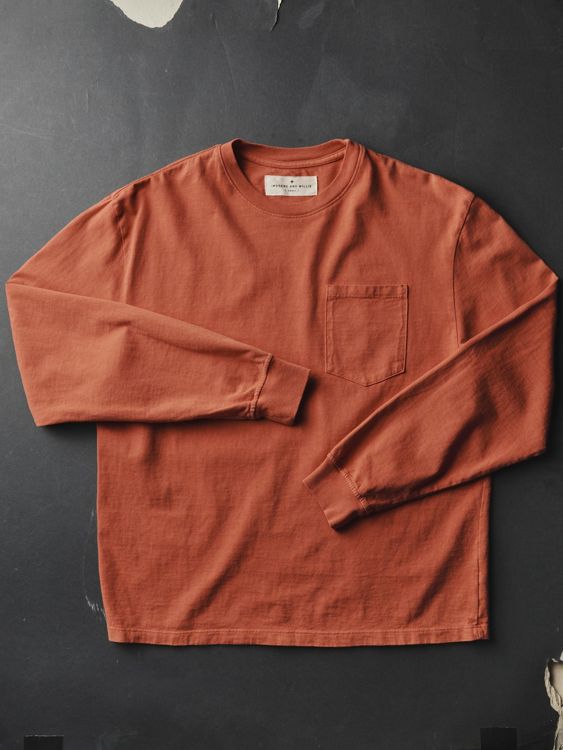 long sleeve pocket tee in faded orange - Image 3