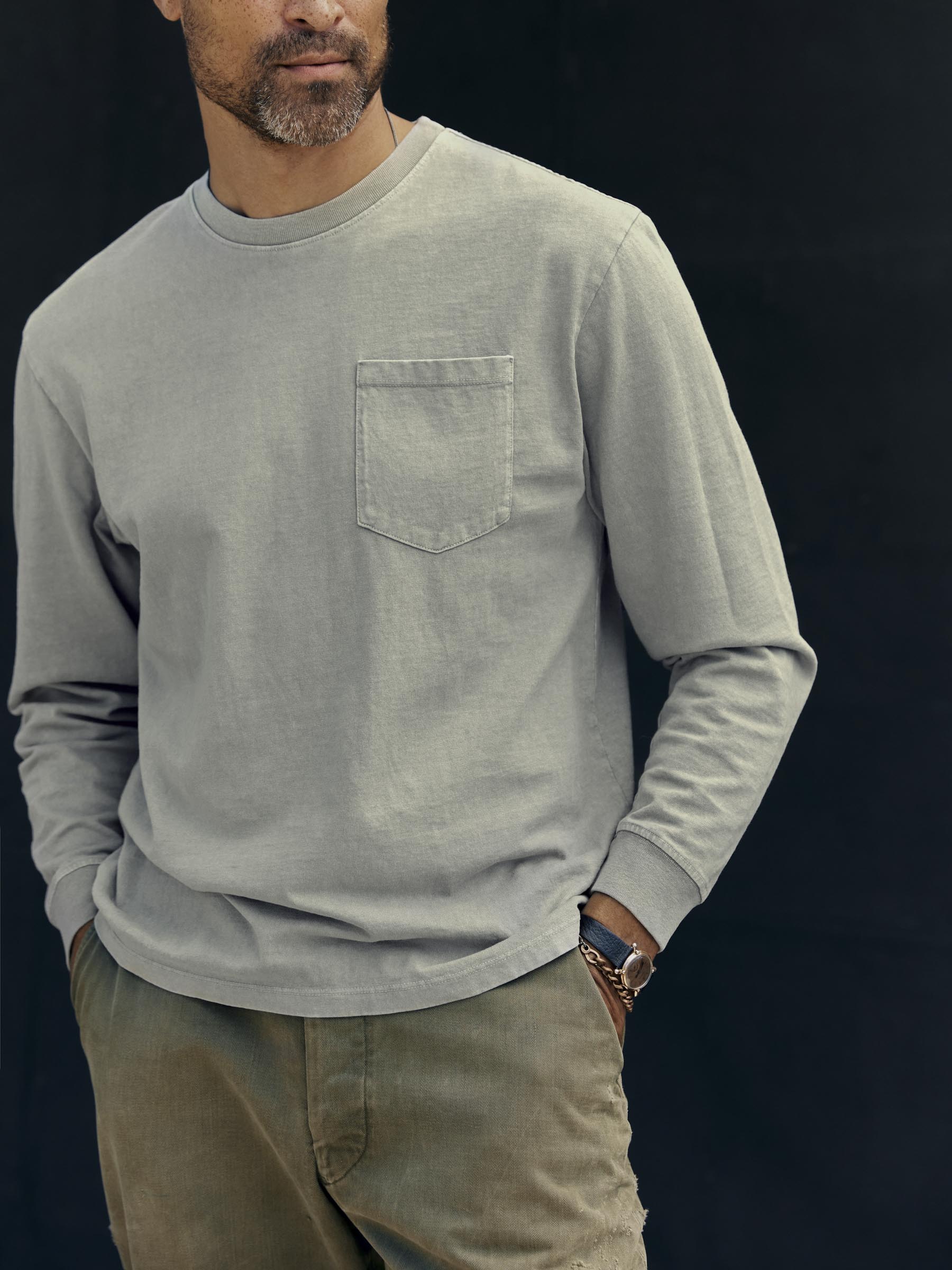 long sleeve pocket tee in stone - Image 6