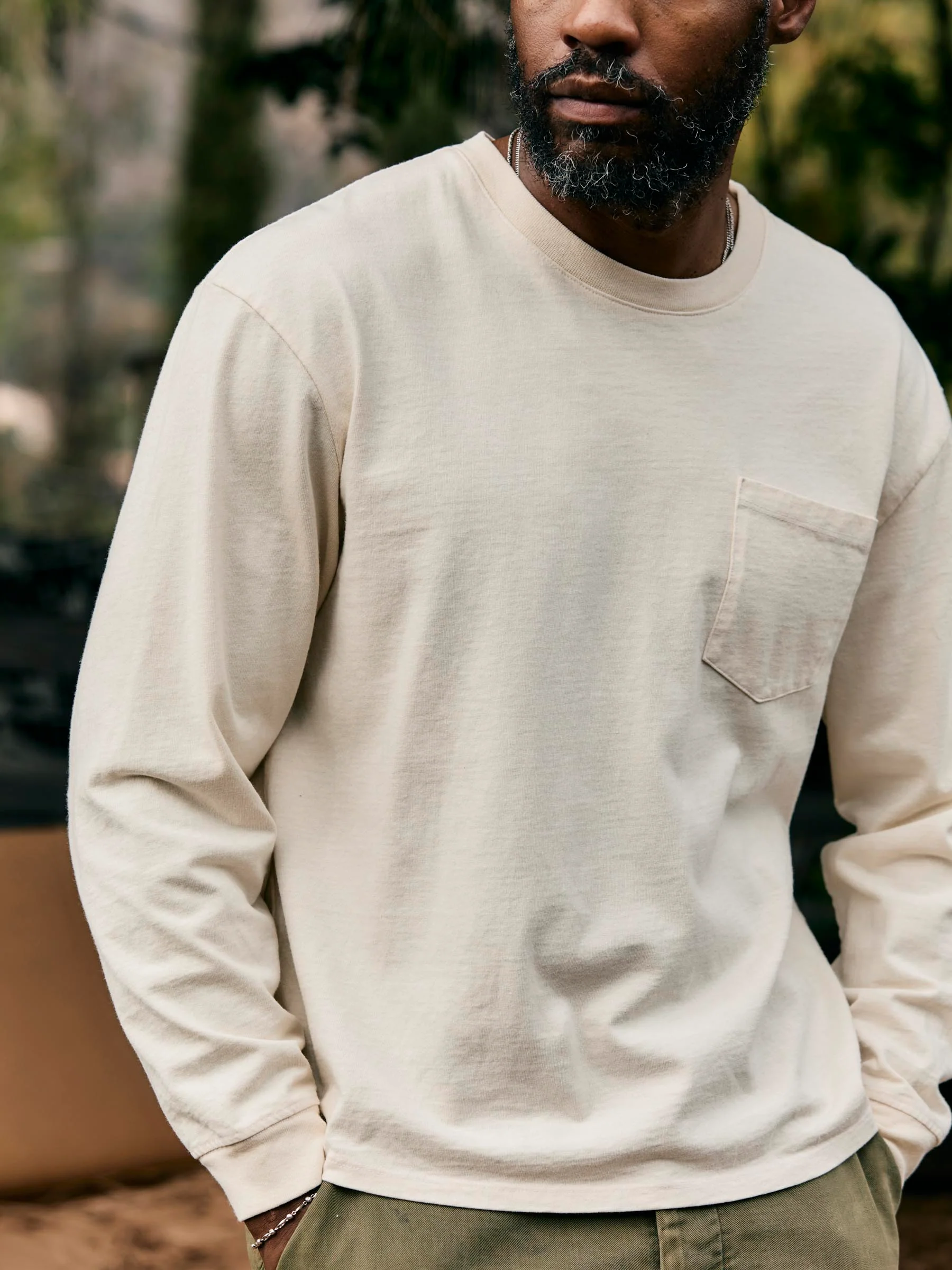long sleeve pocket tee in vintage white - Image 5