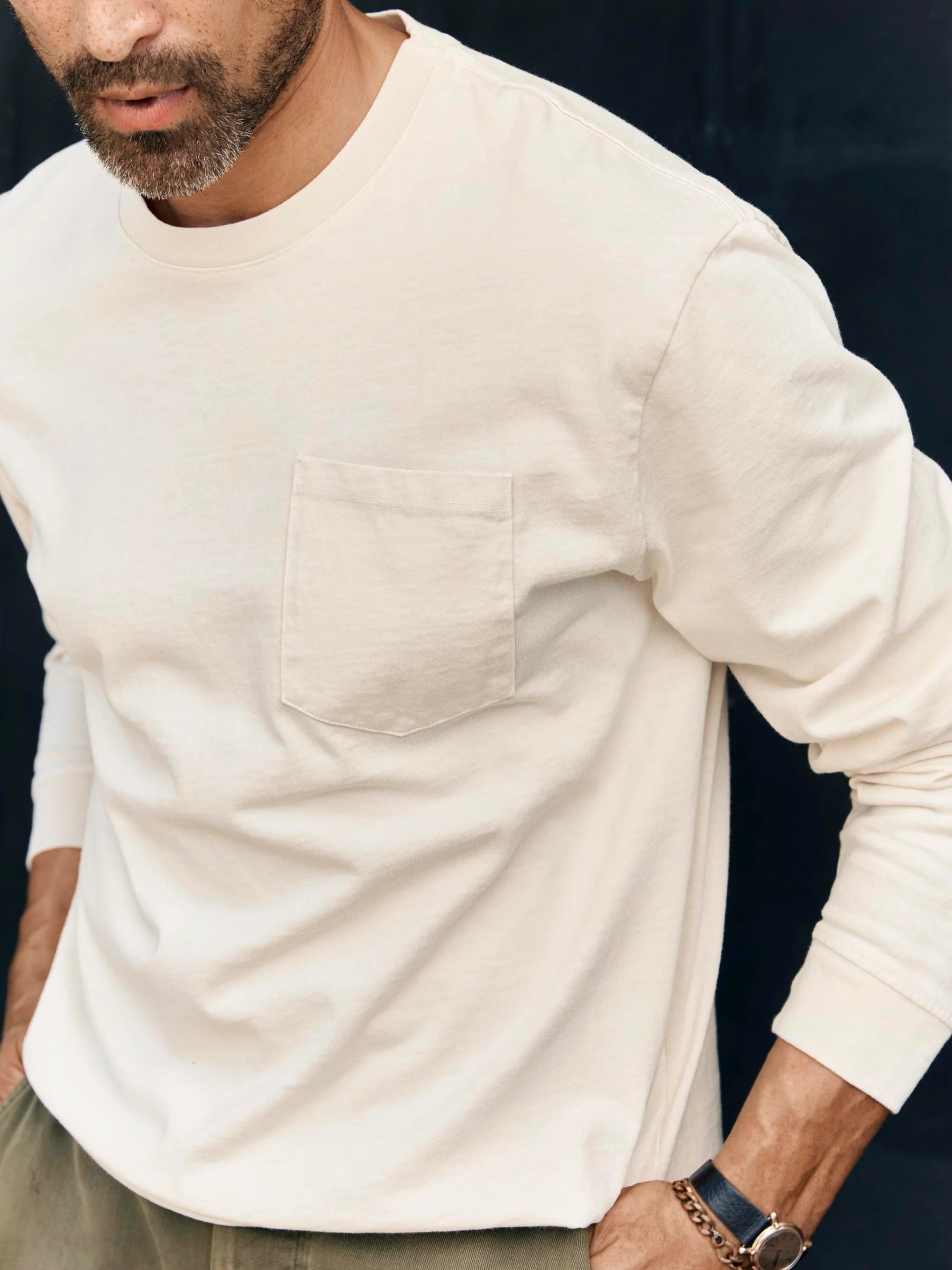 long sleeve pocket tee in vintage white - Image 6