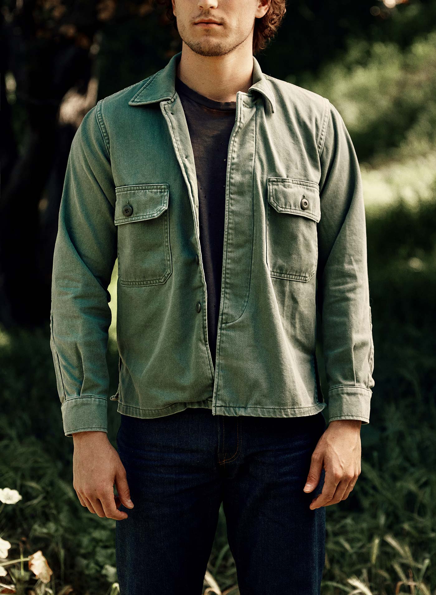 military shirt jacket in fatigue green - Image 7