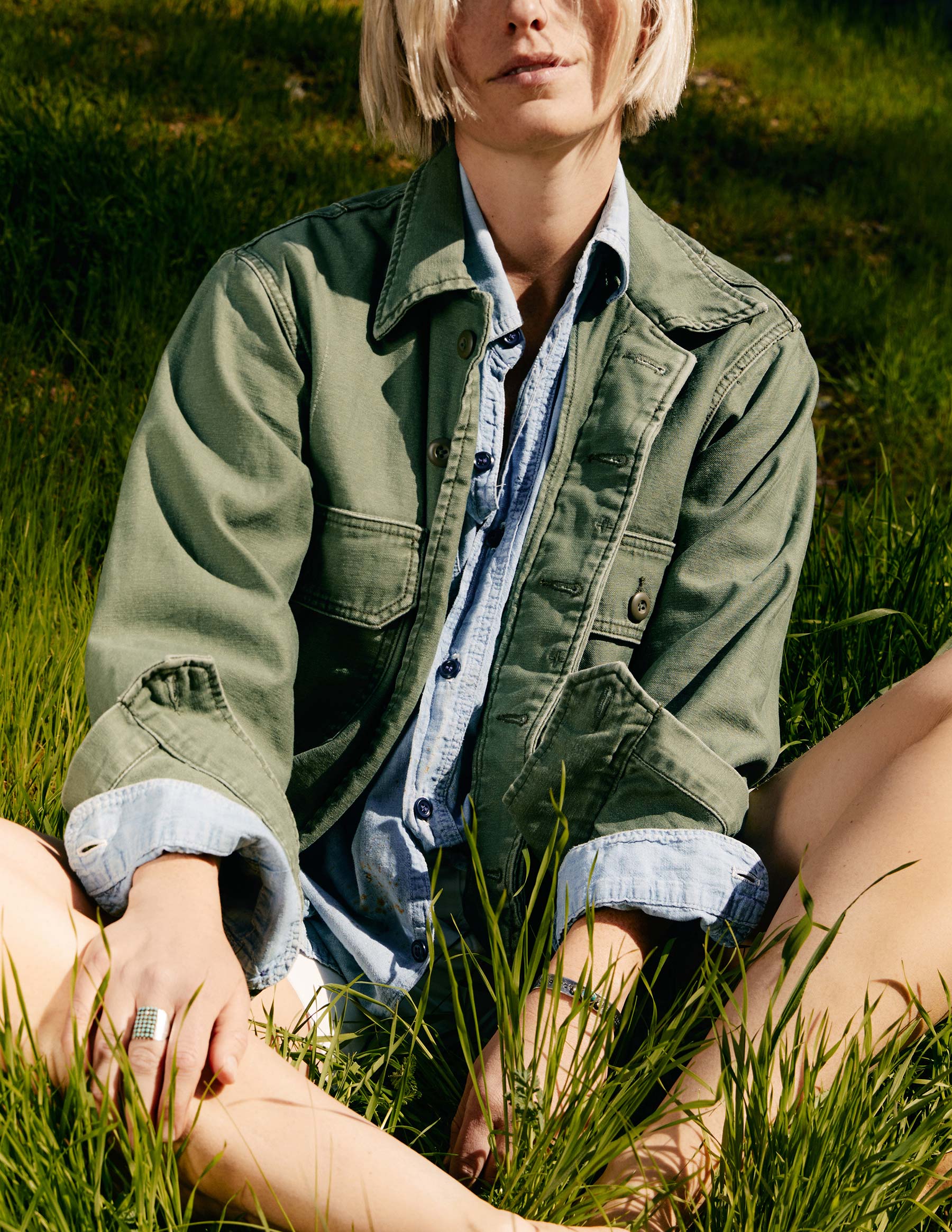 military shirt jacket in fatigue green - Image 3