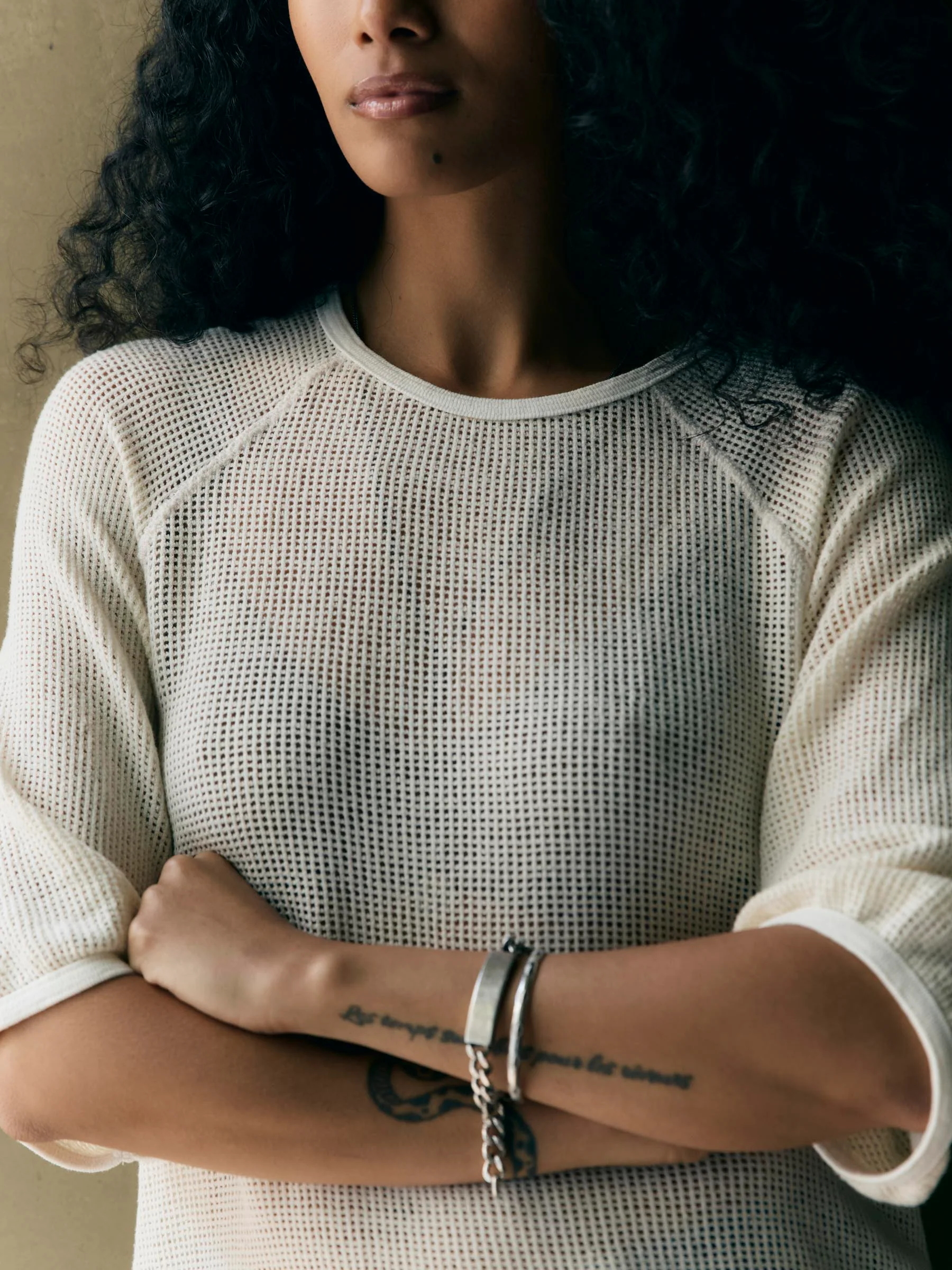 open weave raglan tee in natural - Image 3