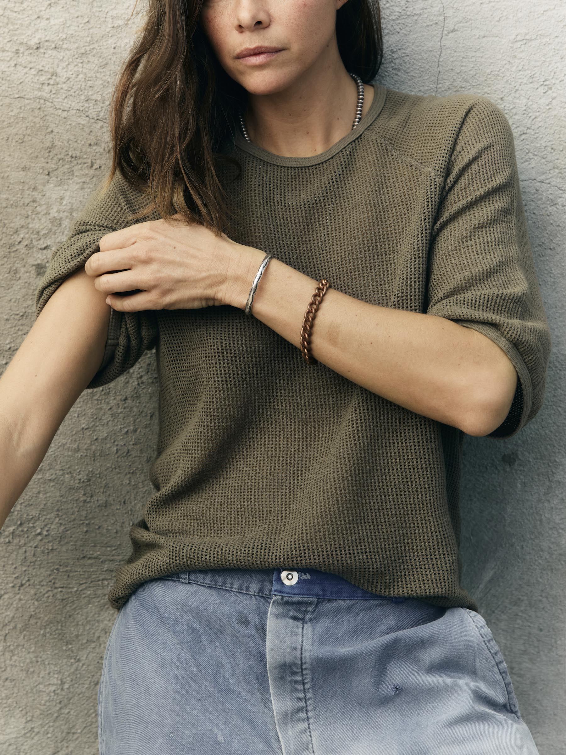 open weave raglan tee in olive - Image 5