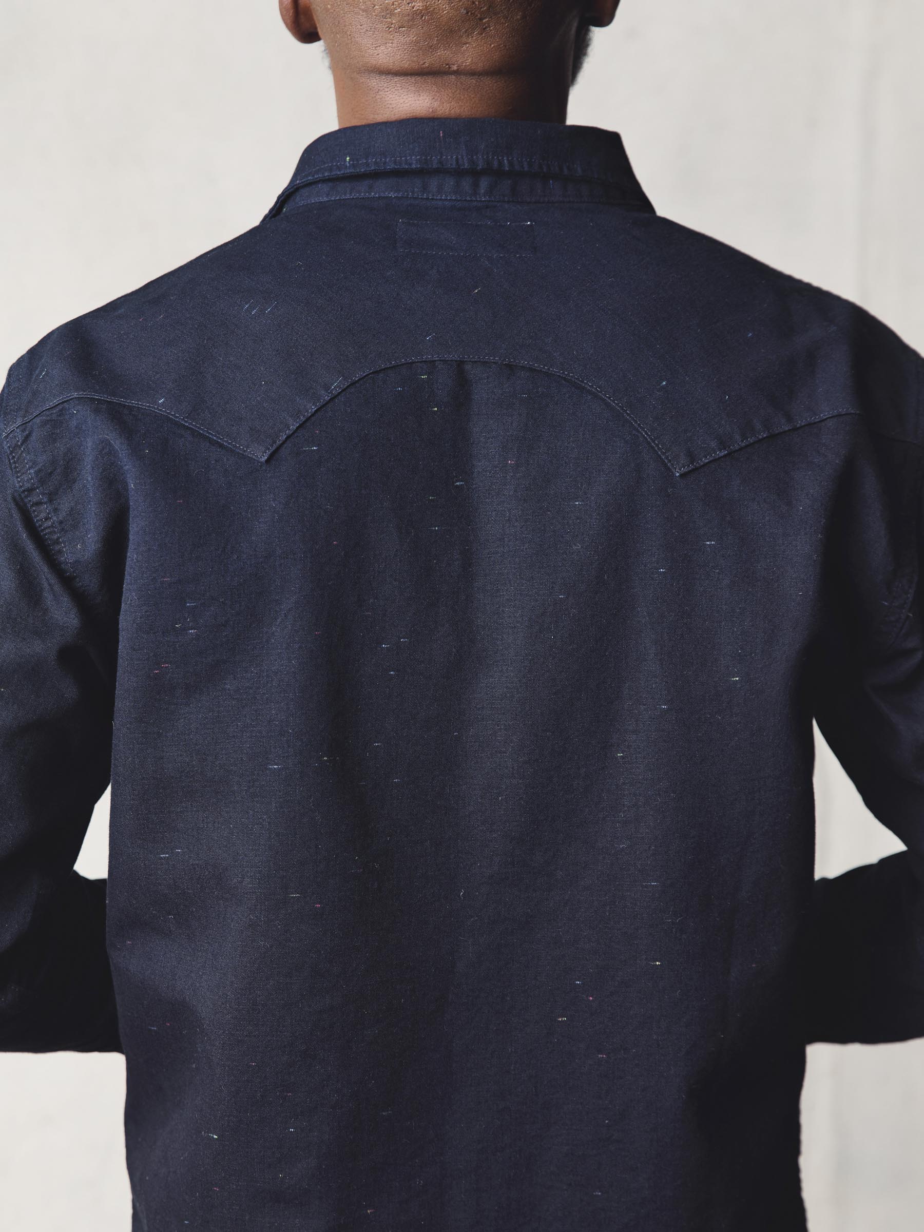 sawtooth pearl snap in reverse black indigo nep - Image 10