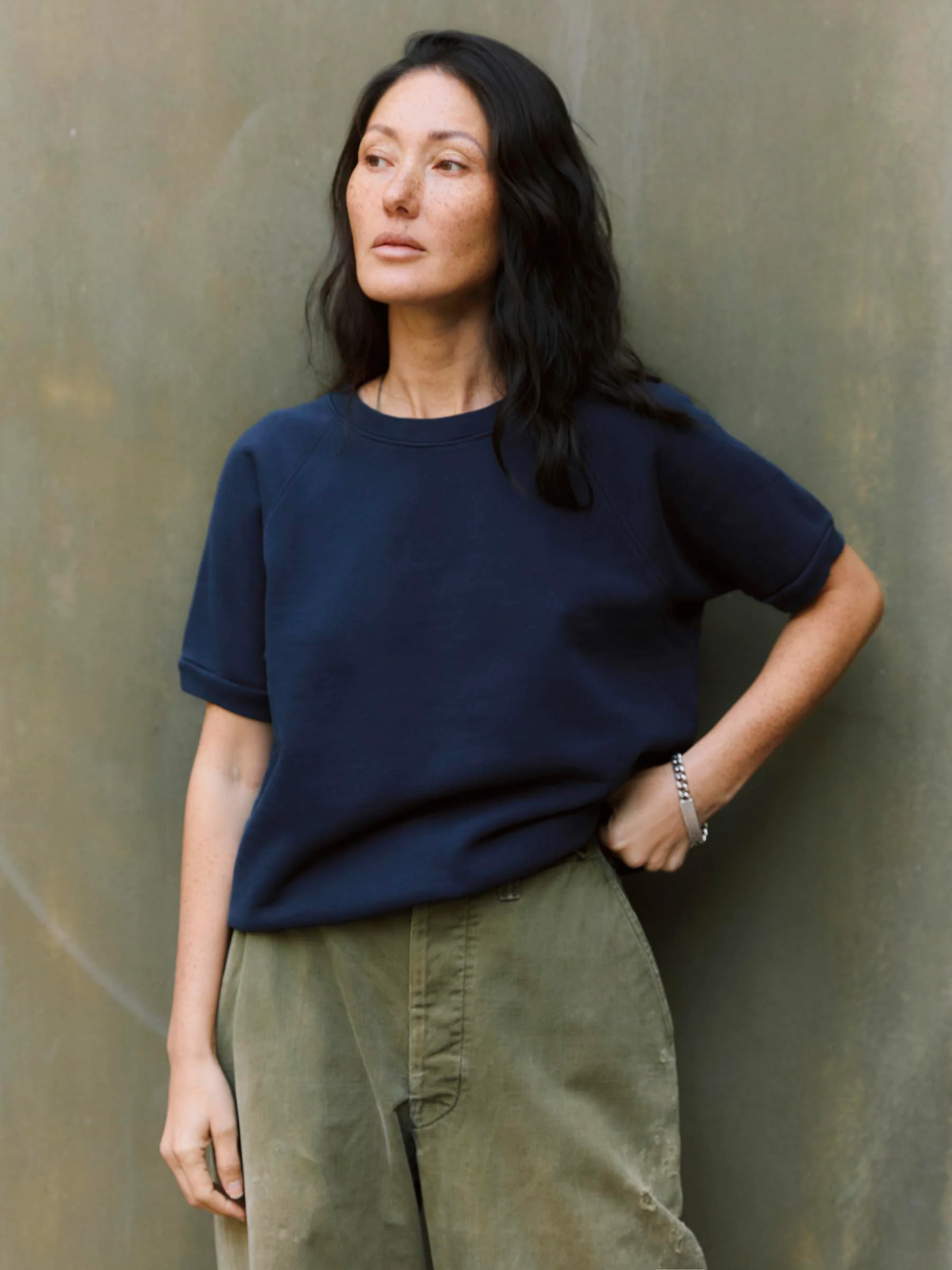 short sleeve raglan sweatshirt in navy - Image 3