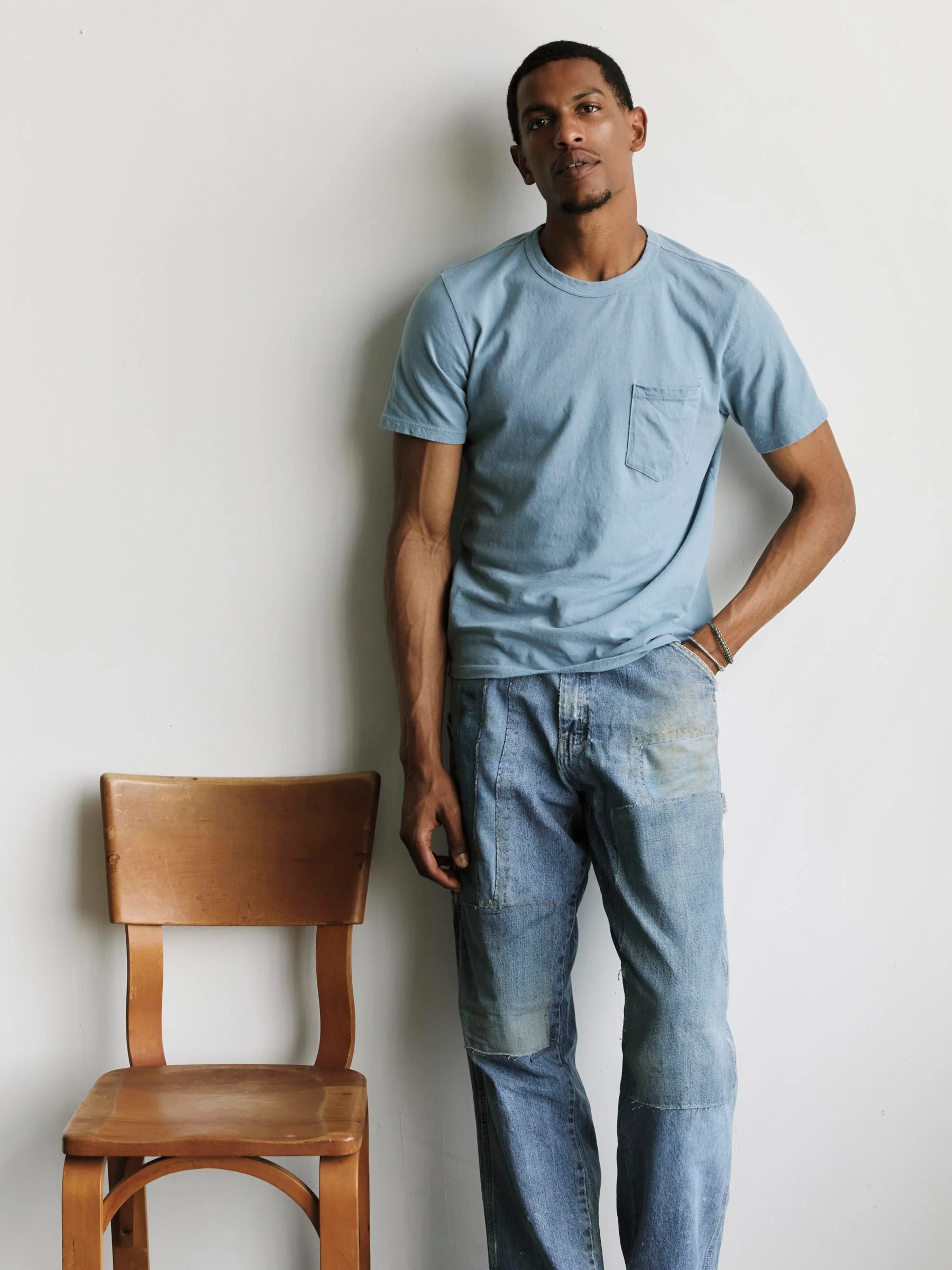 sky blue knit pocket tee - Image 4