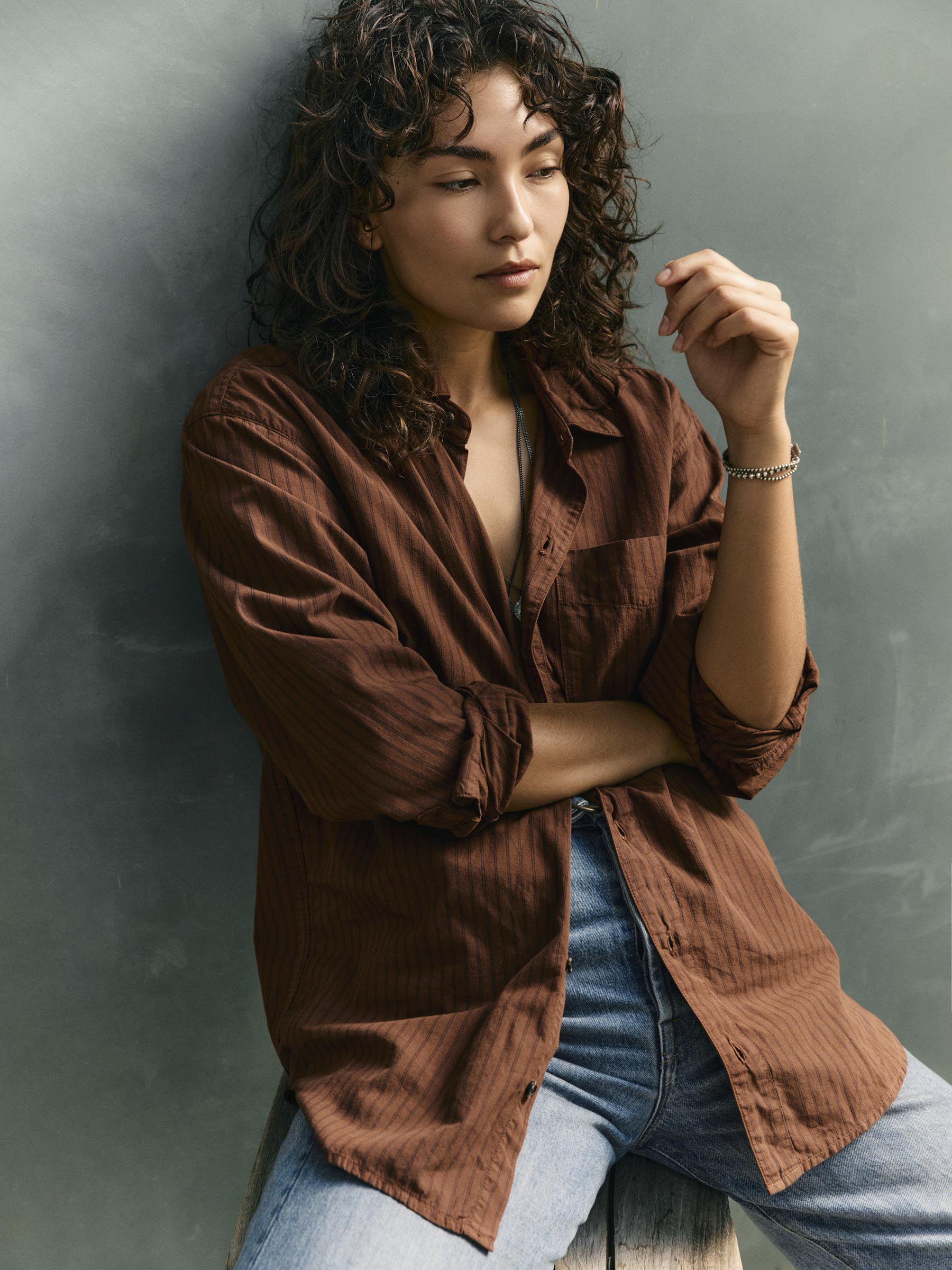 clyde brown striped cotton button up - Image 6