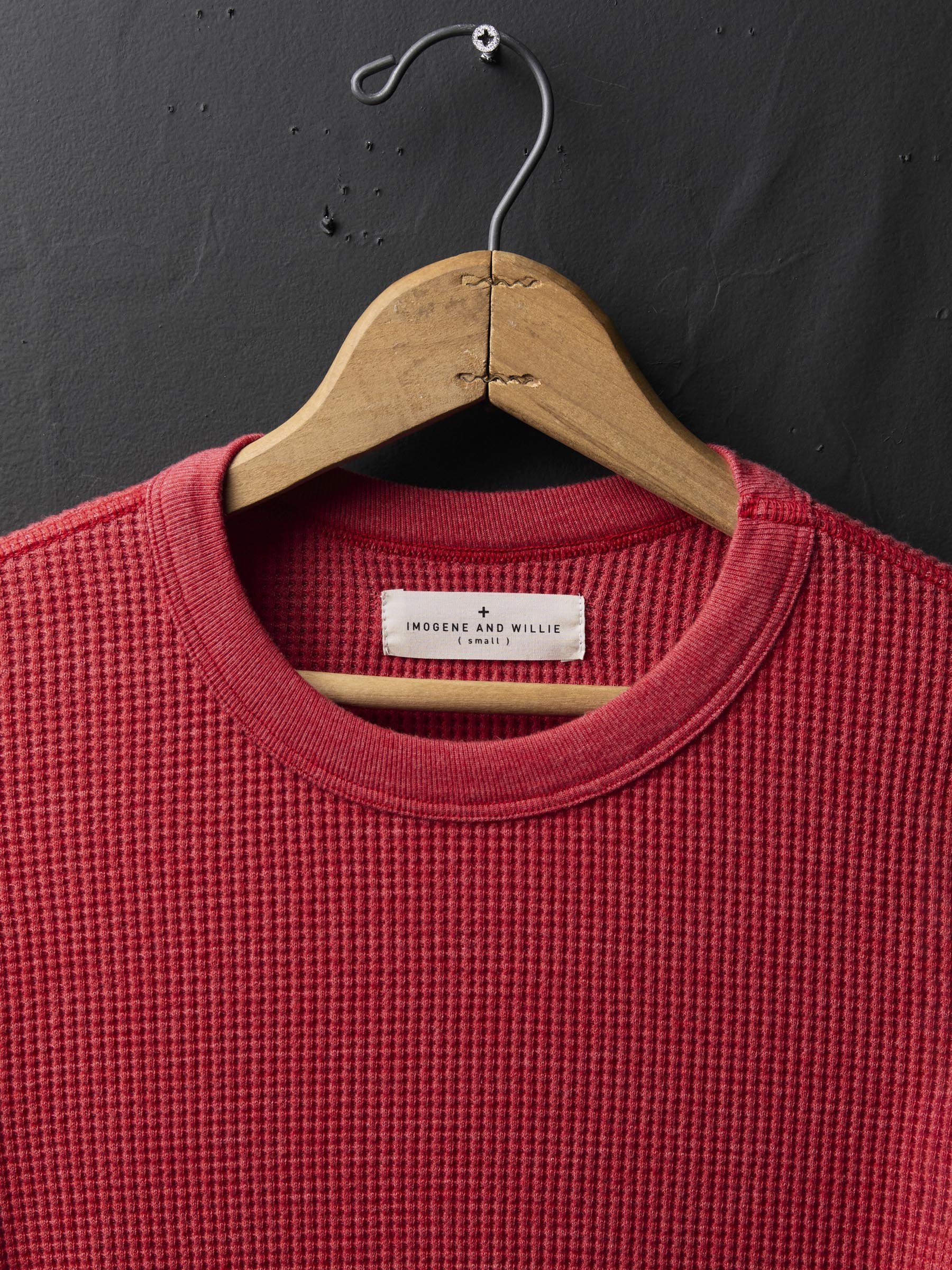 long sleeve waffle thermal in faded red - Image 2
