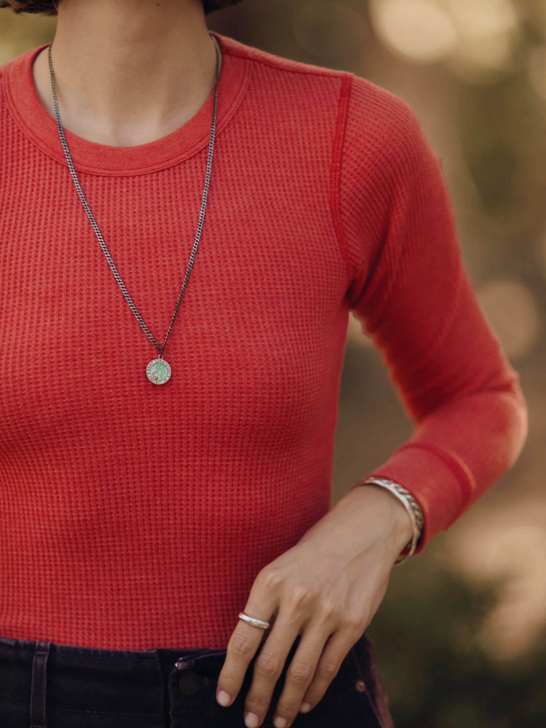 long sleeve waffle thermal in faded red - Image 4