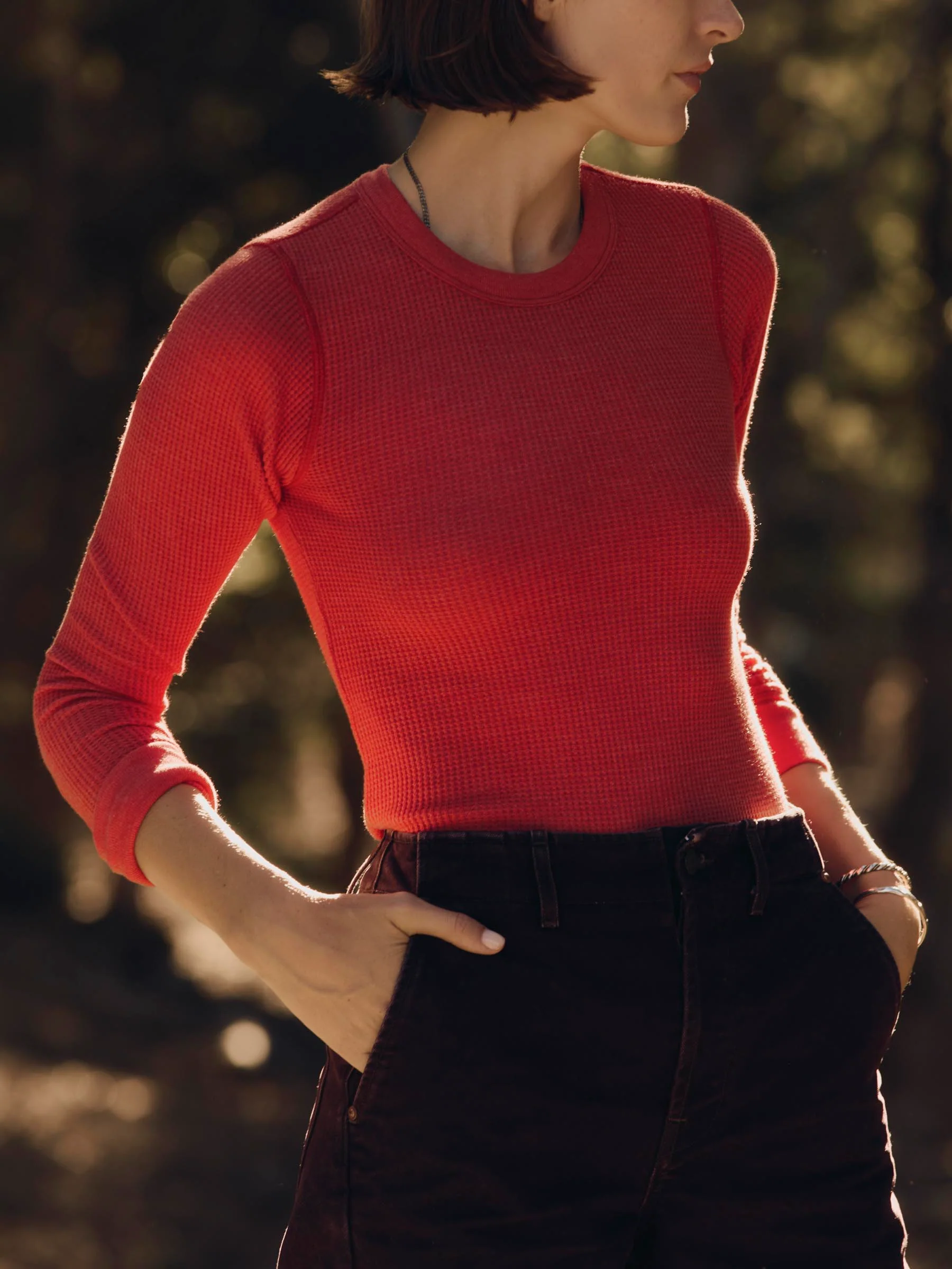 long sleeve waffle thermal in faded red - Image 5