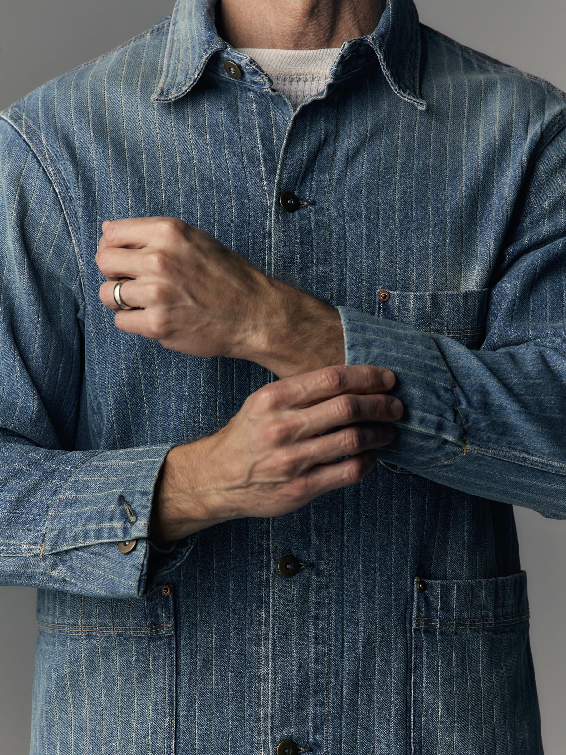 ranch jacket in washed indigo stripe - Image 4