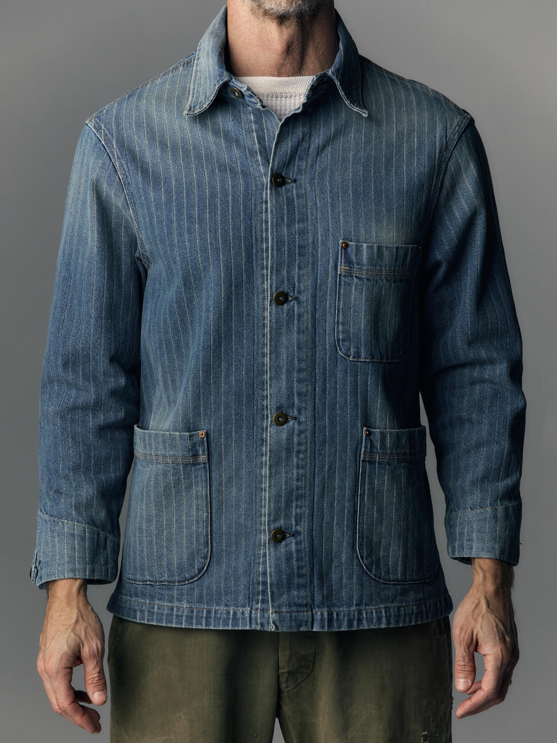 ranch jacket in washed indigo stripe - Image 9