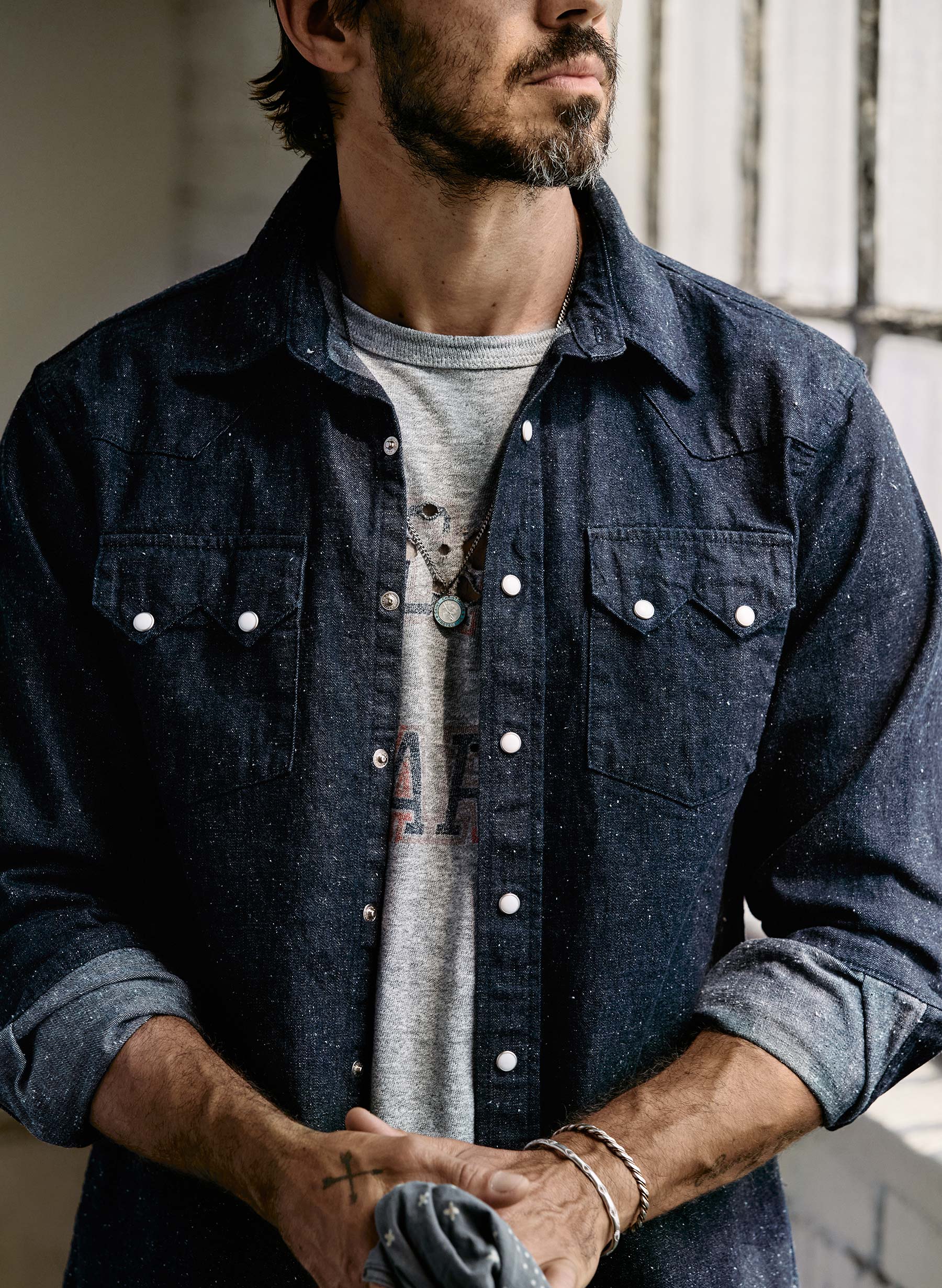the sawtooth pearl snap in indigo nep - Image 7