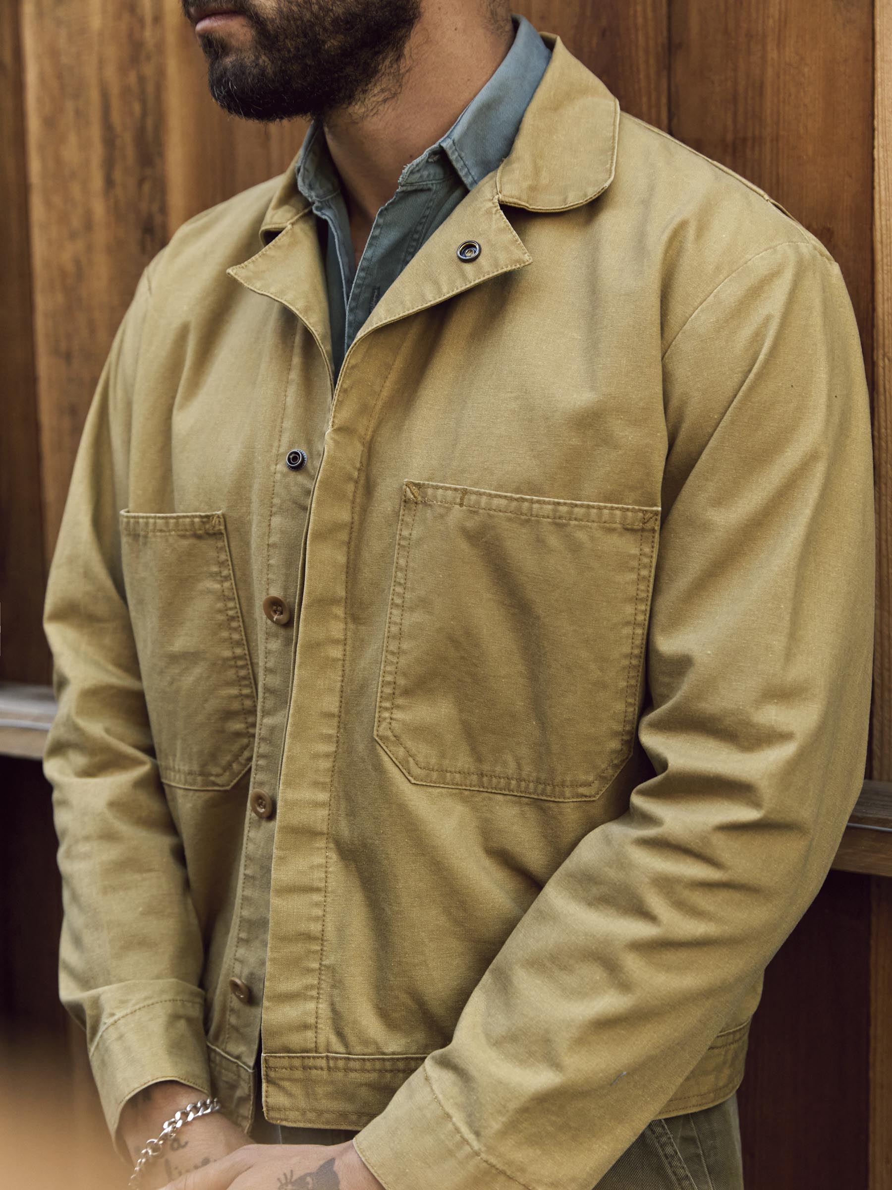 tracker jacket in washed khaki - Image 7